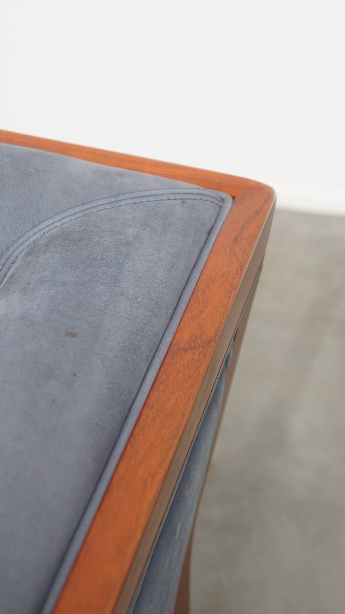 Leuke Schuitema Art Deco Design Bank Met Mooie Blauwe Nubuck Lederen Bekleding image 17