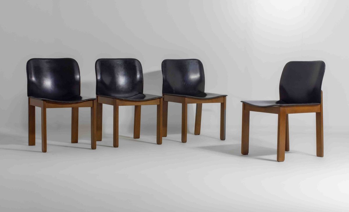 Mid-century Set Van 6 Lederen Eetkamerstoelen Door Arfa & Tobia Scarpa, 1970 image 11