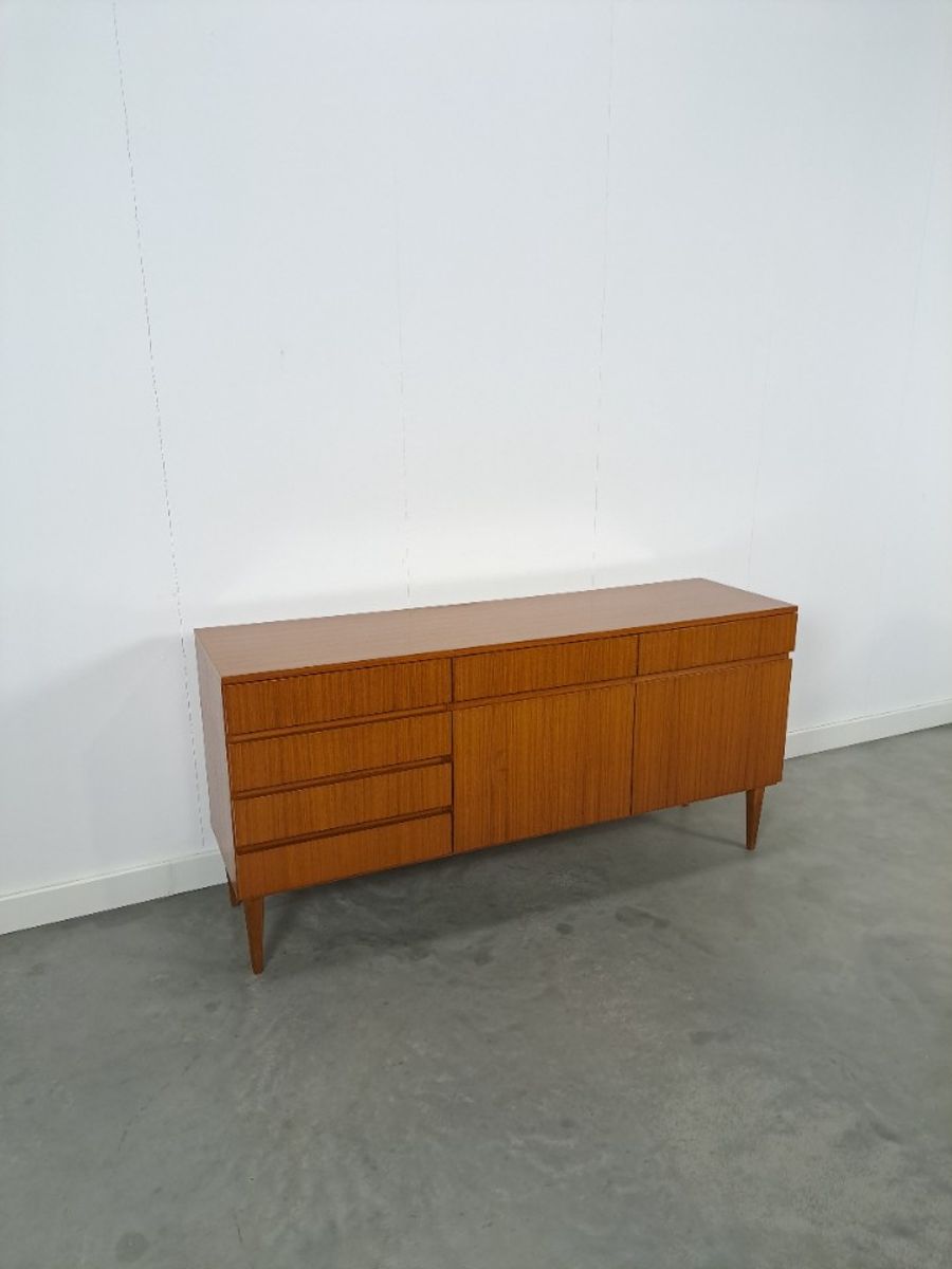 Teak Fineer Dressoir Barkast Met Lades En Klepdeuren image 7