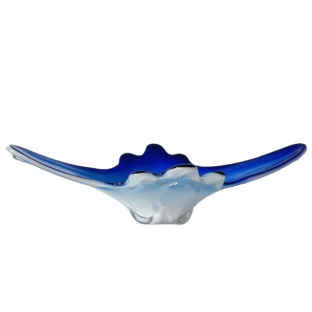Vintage Xl Murano Glas Schaal Blauw Wit Helder Glas Mid-century 1970’s image 2