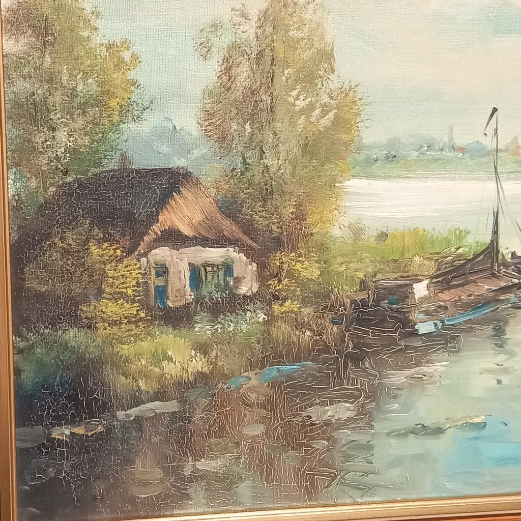 Antiek Xl Olieverf Schilderij Op Linnen image 5