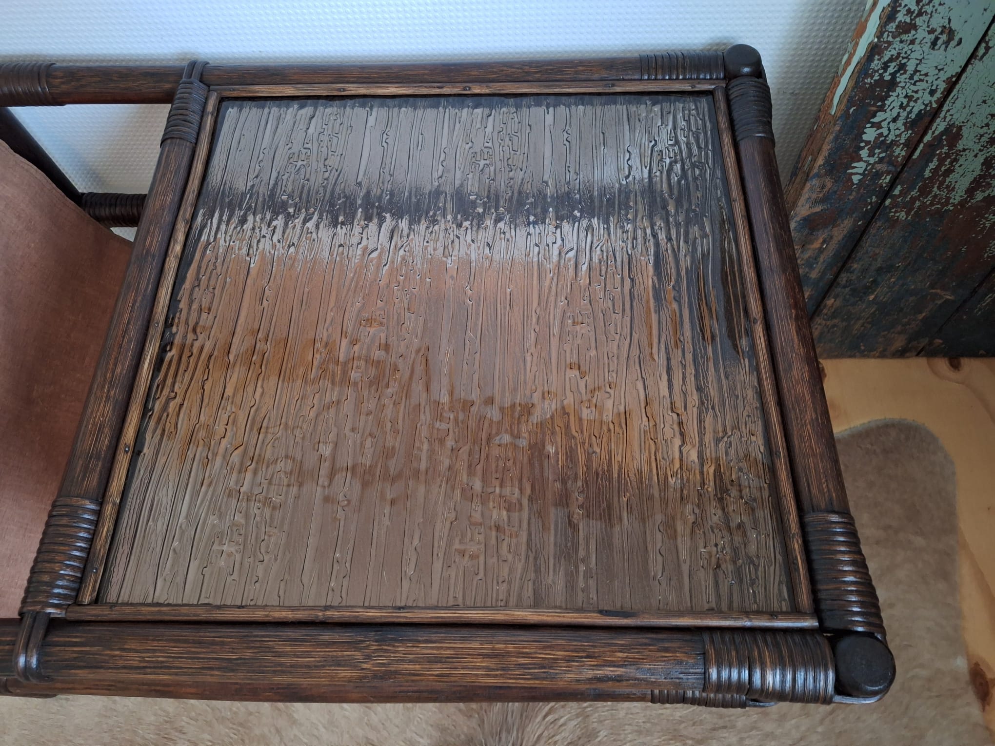 Vintage Rotan Salontafel Met Glasplaat En Lectuurbak image 6