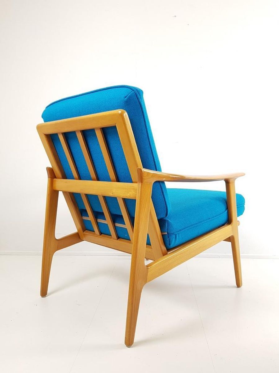 2 Blauwe Fauteuils | Wollen Ploegstof Blauw Vintage image 4