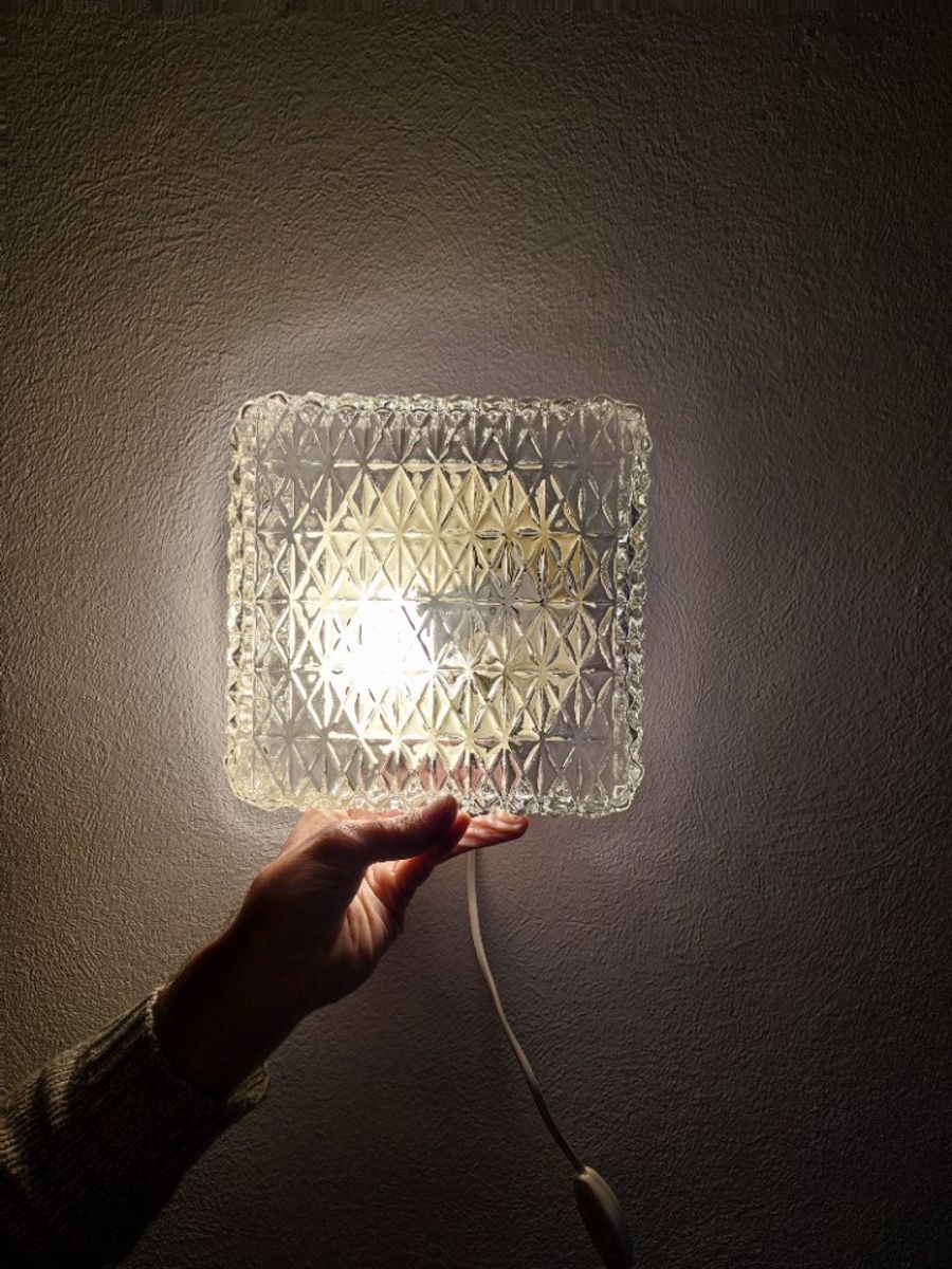 Vintage Guro Jaren '70 Plafondlamp Plafonnière Glas Vierkant image 13
