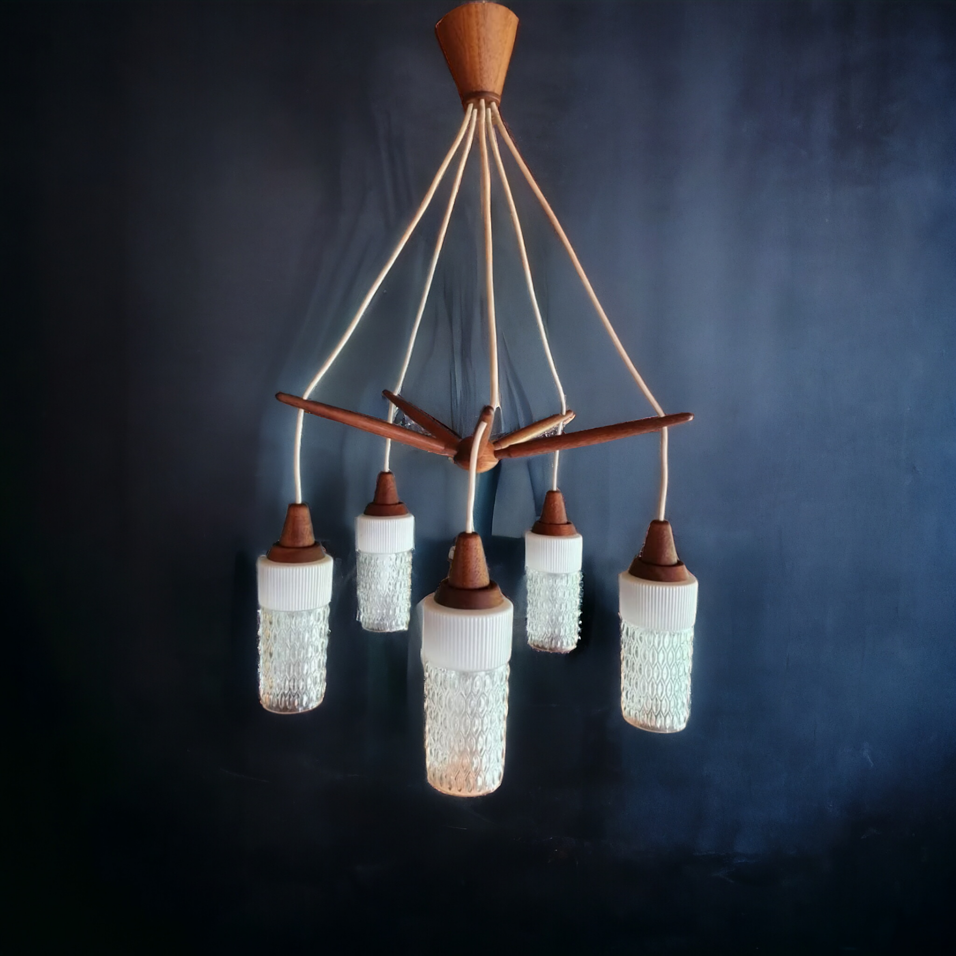 Plafondlamp Teakhout En Melkglas image 2