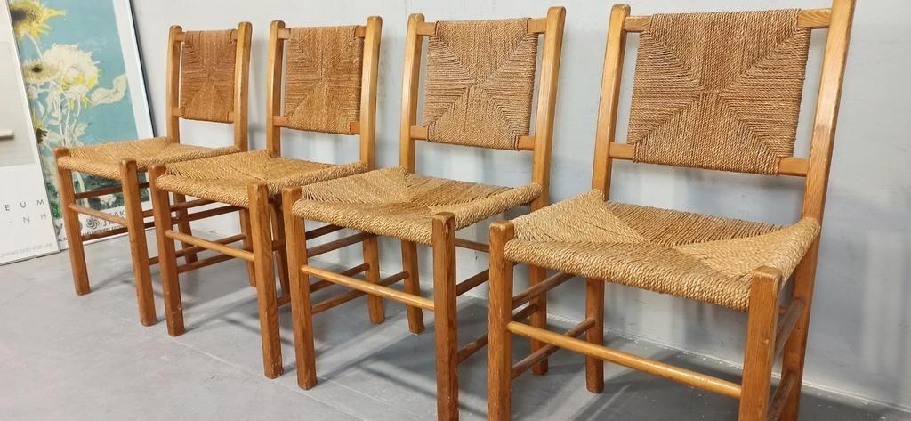 Set Van 4 Vintage Hout En Riet Eetkamerstoelen image 11