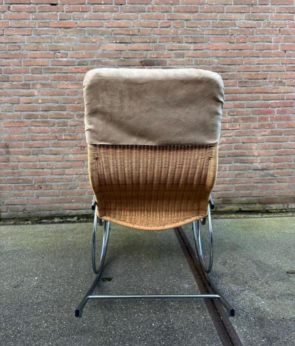 Vintage Chrome And Wicker Rocking Chair, 1970s image 3
