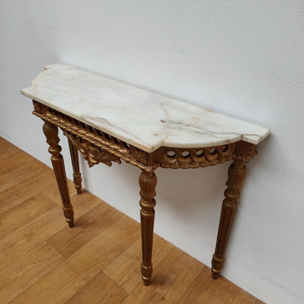 Vintage, Antieke Wandconsole Sidetable, Wandtafel Met Marmer Blad En Spiegel image 5
