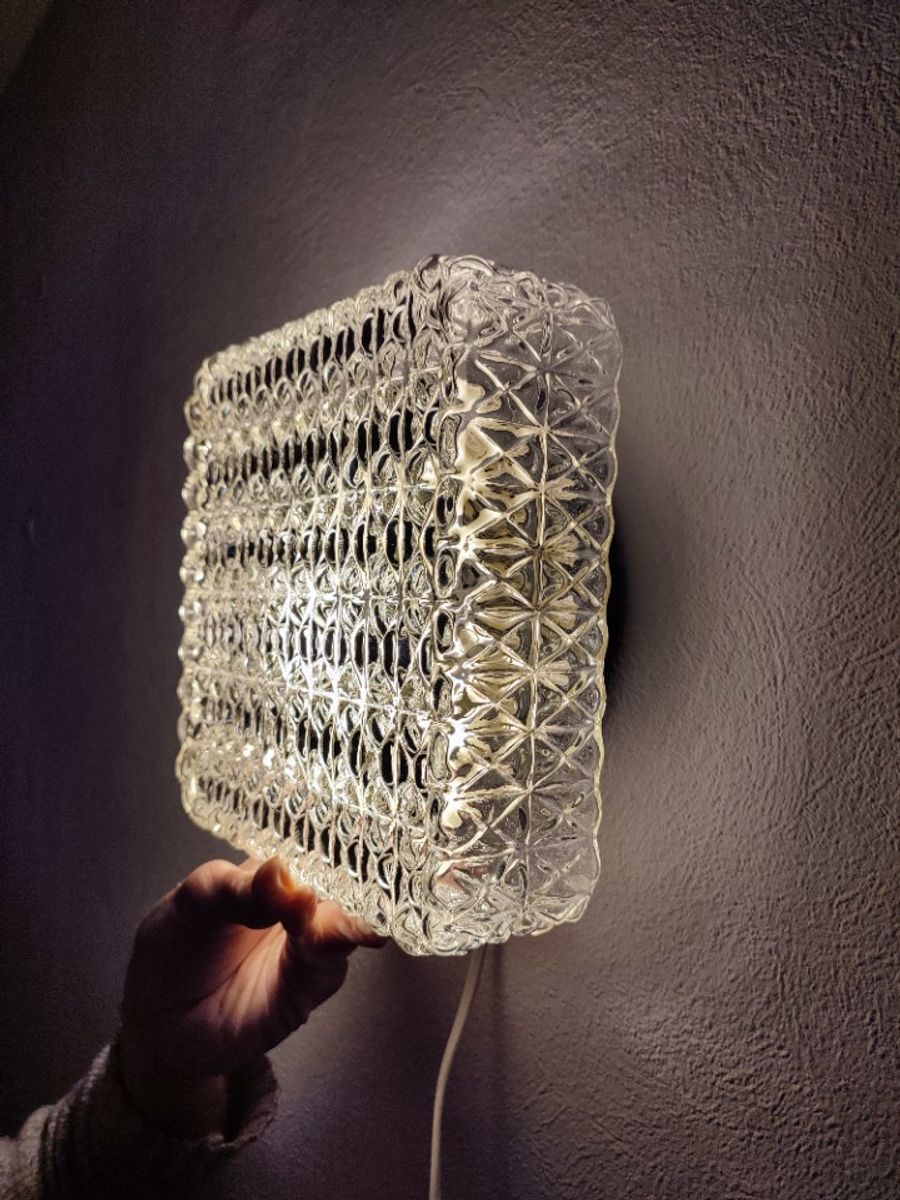 Vintage Guro Jaren '70 Plafondlamp Plafonnière Glas Vierkant image 17