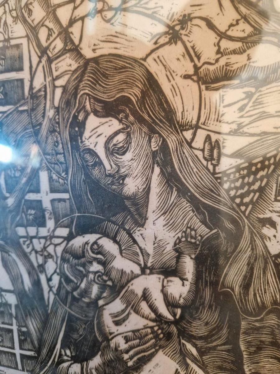Linoleum Snede Wh Maria En Jezus image 3