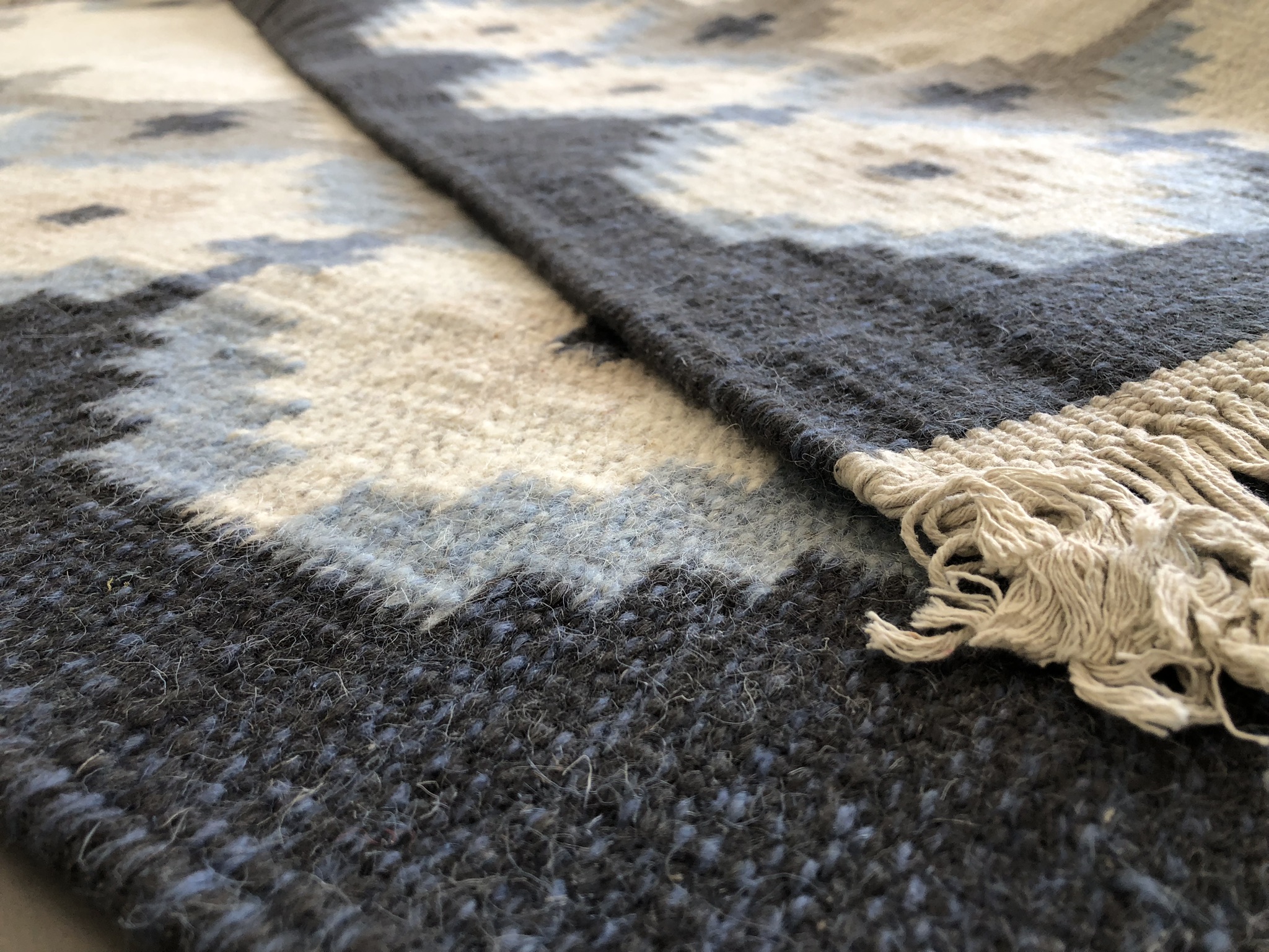 Handgeweven Scandinavisch Wollen Röllakan Vloerkleed Blauw Grijs Crème image 7