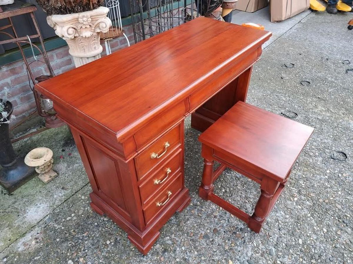 Klassieke Mahonie, Houten Kaptafel, Bureau, Schrijftafel Met image 4