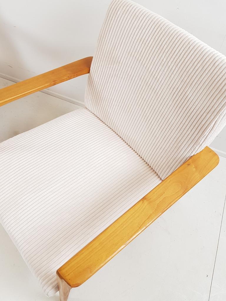 Vintage Fauteuil 2 Stuks Crème Japandi Stijl Ribstof Nieuw image 5