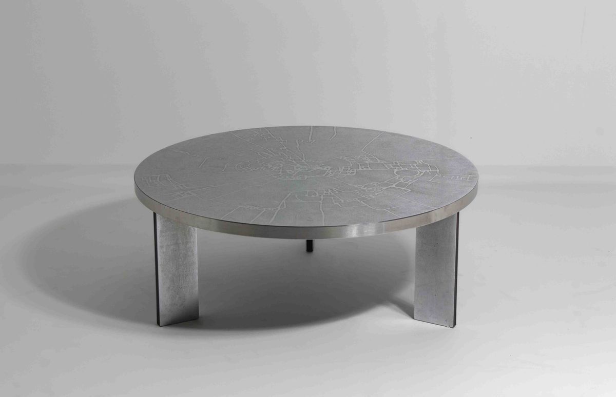 Brutalist Mid Century Chroom Geëtste Ronde Salontafel Door Lilienthal, 1960 image 3