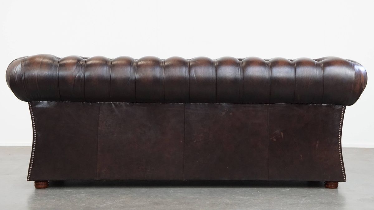 Luxe En Charmante 3-zits Rundleren Chesterfield Bank In Engelse Stijl image 3