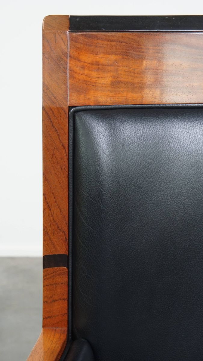 Mooie Zwarte Rundleren En Houten Art Deco Design Fauteuil Van Schuitema Uit De Decoforma Serie image 13