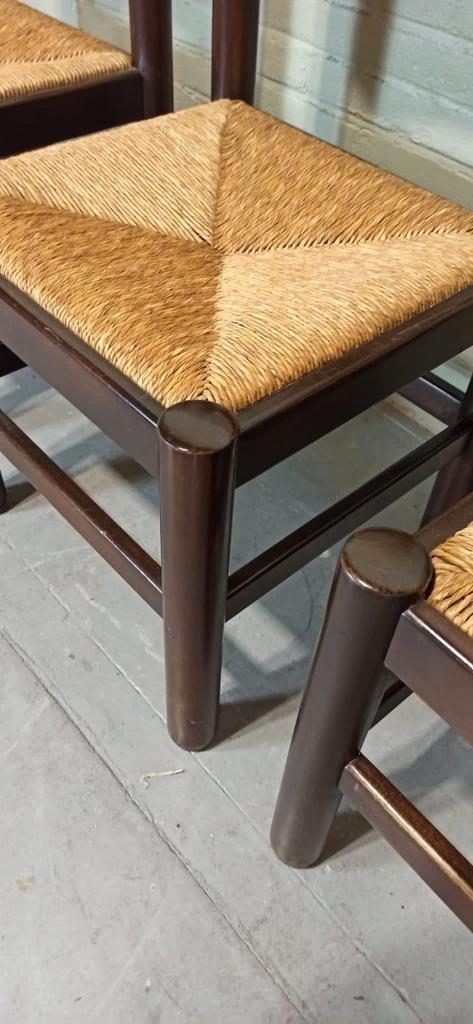 Set Van 4 Vintage Hout En Riet Eetkamerstoelen image 15
