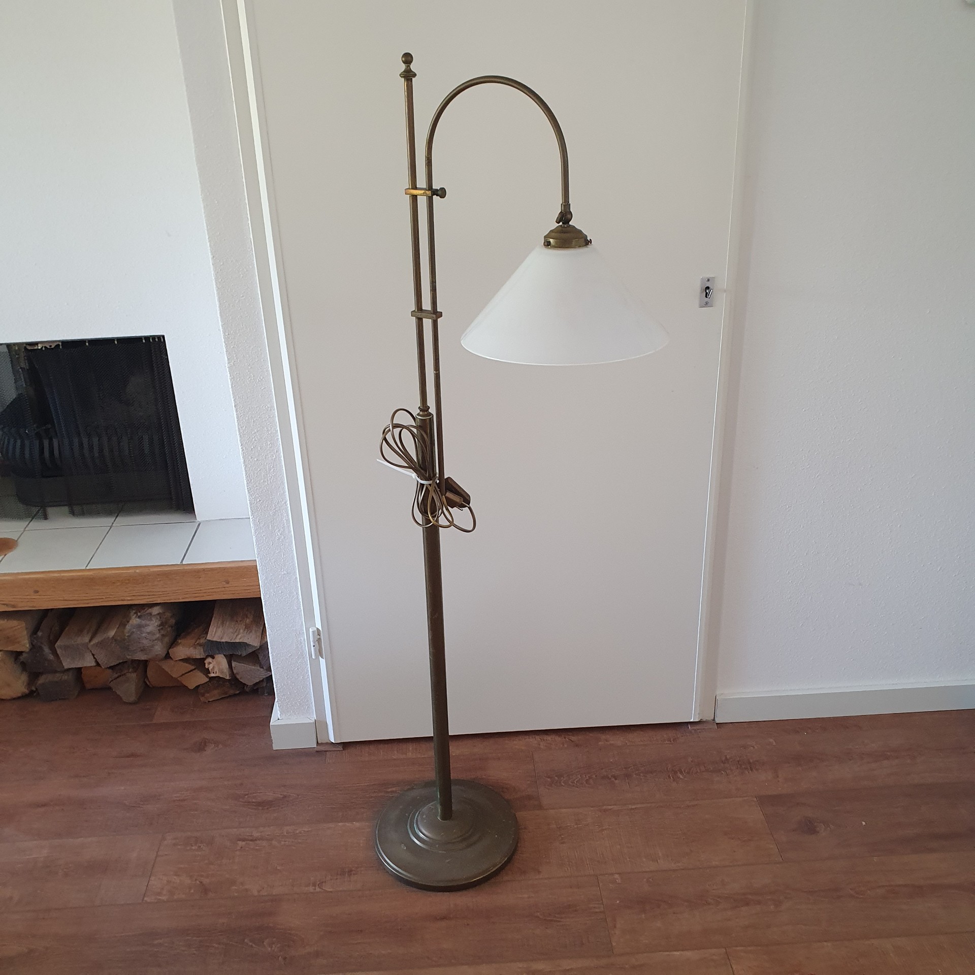 Vintage - Vloerlamp - Staande Lamp - Koper - Opaline Kap image 13