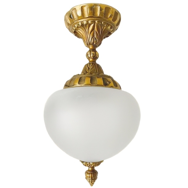 Mid-century Franse Plafondlamp Messing Opaalglas Barok Stijl 1950’s image 2
