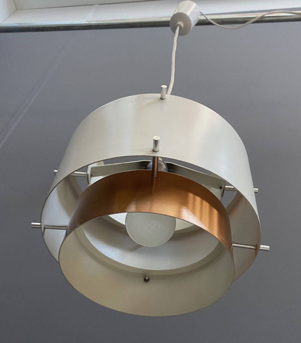 Metal, White And Brass Color Pendant Lamp By Veb 1960s image 9