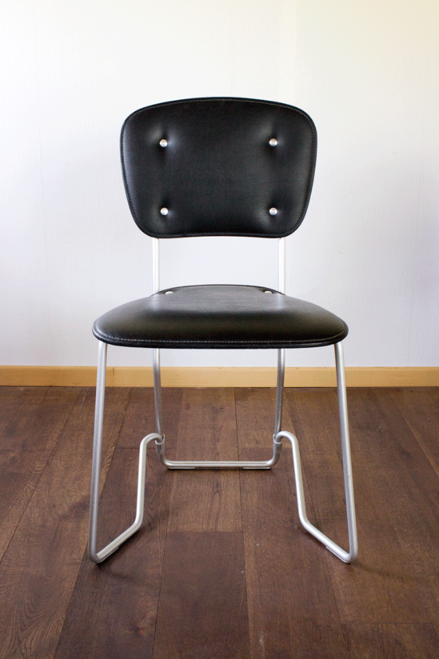 5 X Aluflex Armin Wirth Zwarte Skai Stoelen Jaren 50 image 13