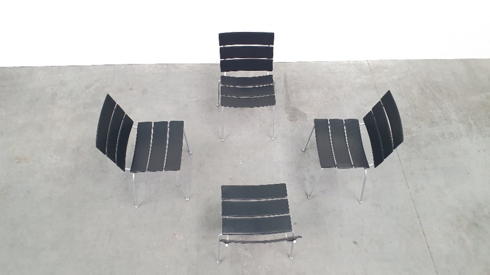 Giancarlo Vegni Fasem Italy Stripe Zadelleer Stoelen Vintage Design image 17