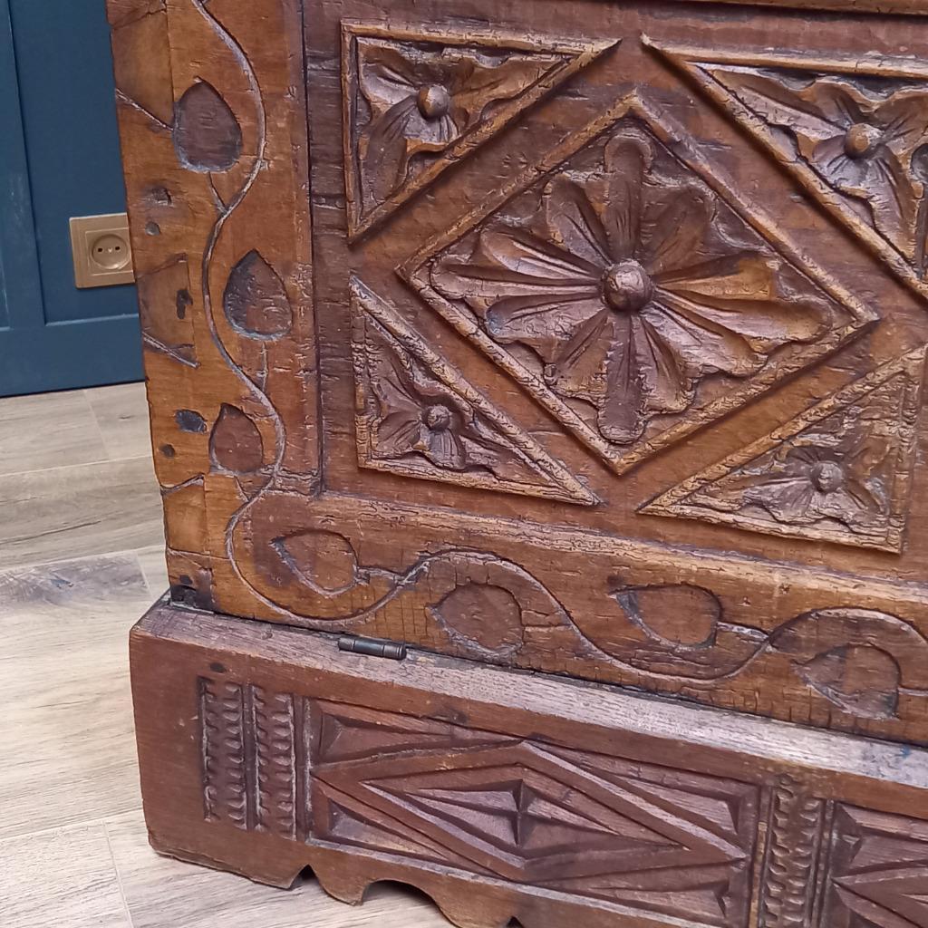 Grote Spaanse Antieke Kastanjehouten Primitieve Kist image 7