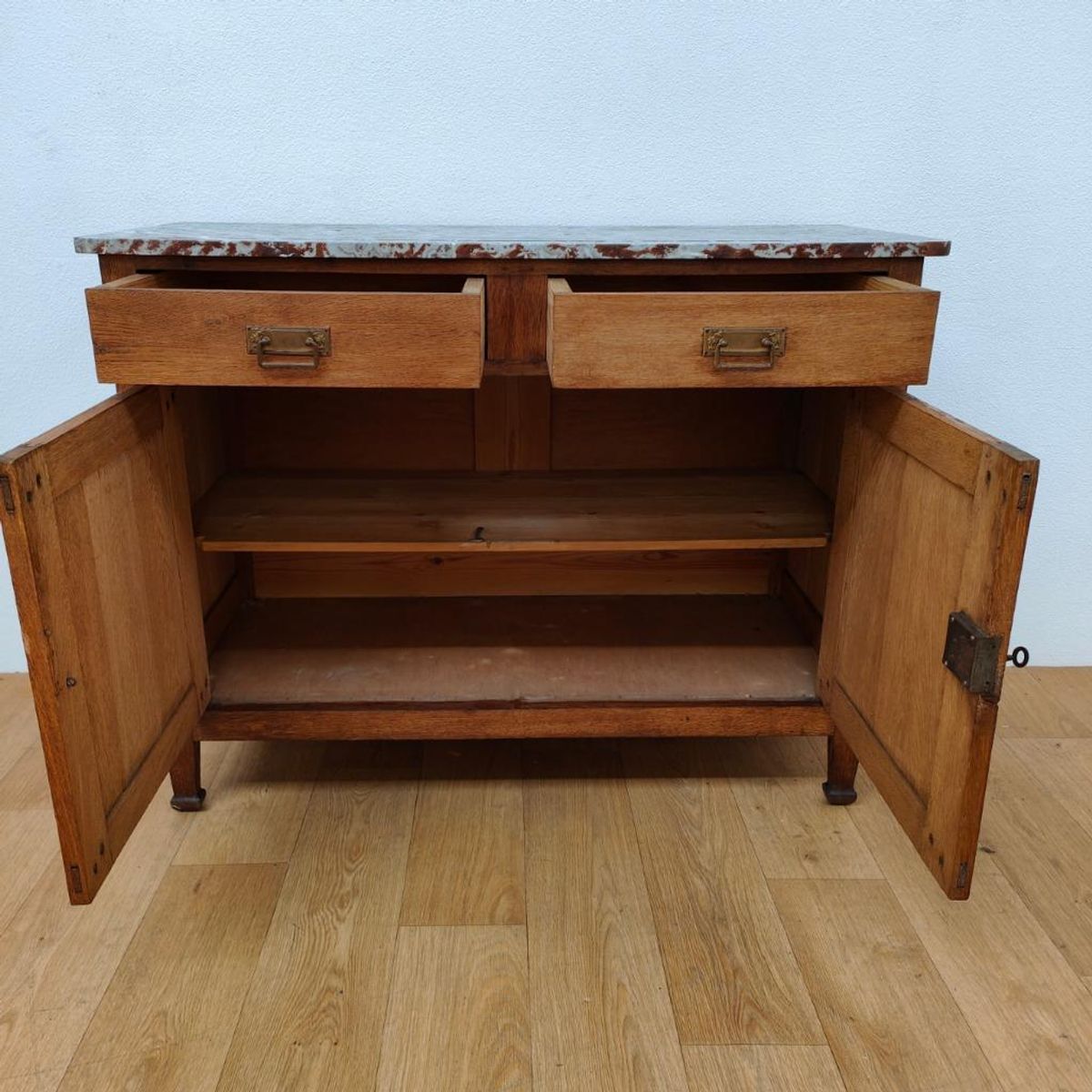 Vintage Frans Dressoir Commode, Ladekast Bakamermeubel Met Marmer Blad image 4