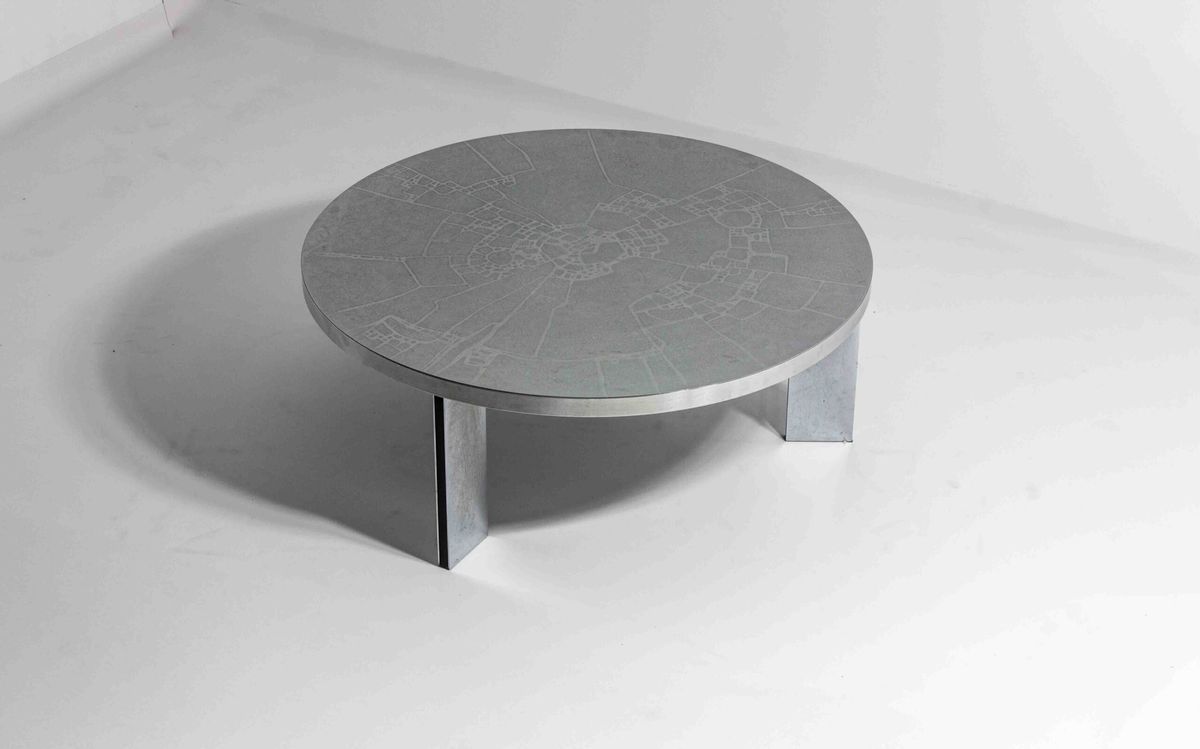 Brutalist Mid Century Chroom Geëtste Ronde Salontafel Door Lilienthal, 1960 image 2