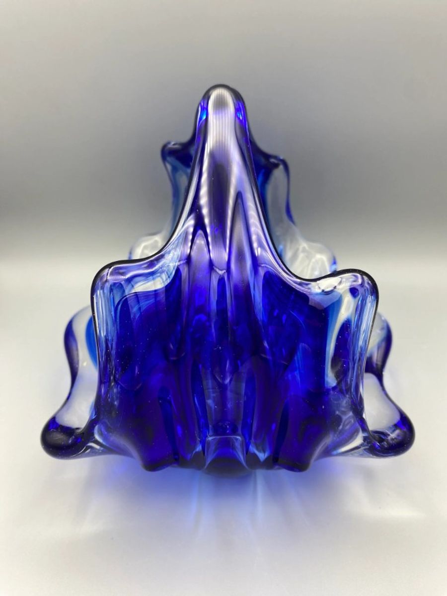 Vintage Glazen Schaal Mand 50's Blauw Lux Glass Faconne Main Austria image 2