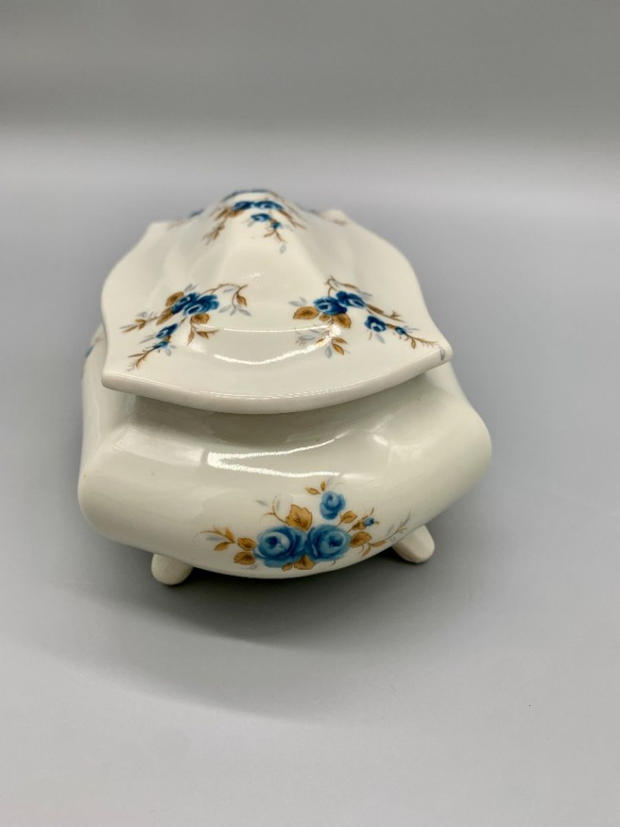 Vintage Bonbonnière Creme Blauwe Bloem image 3