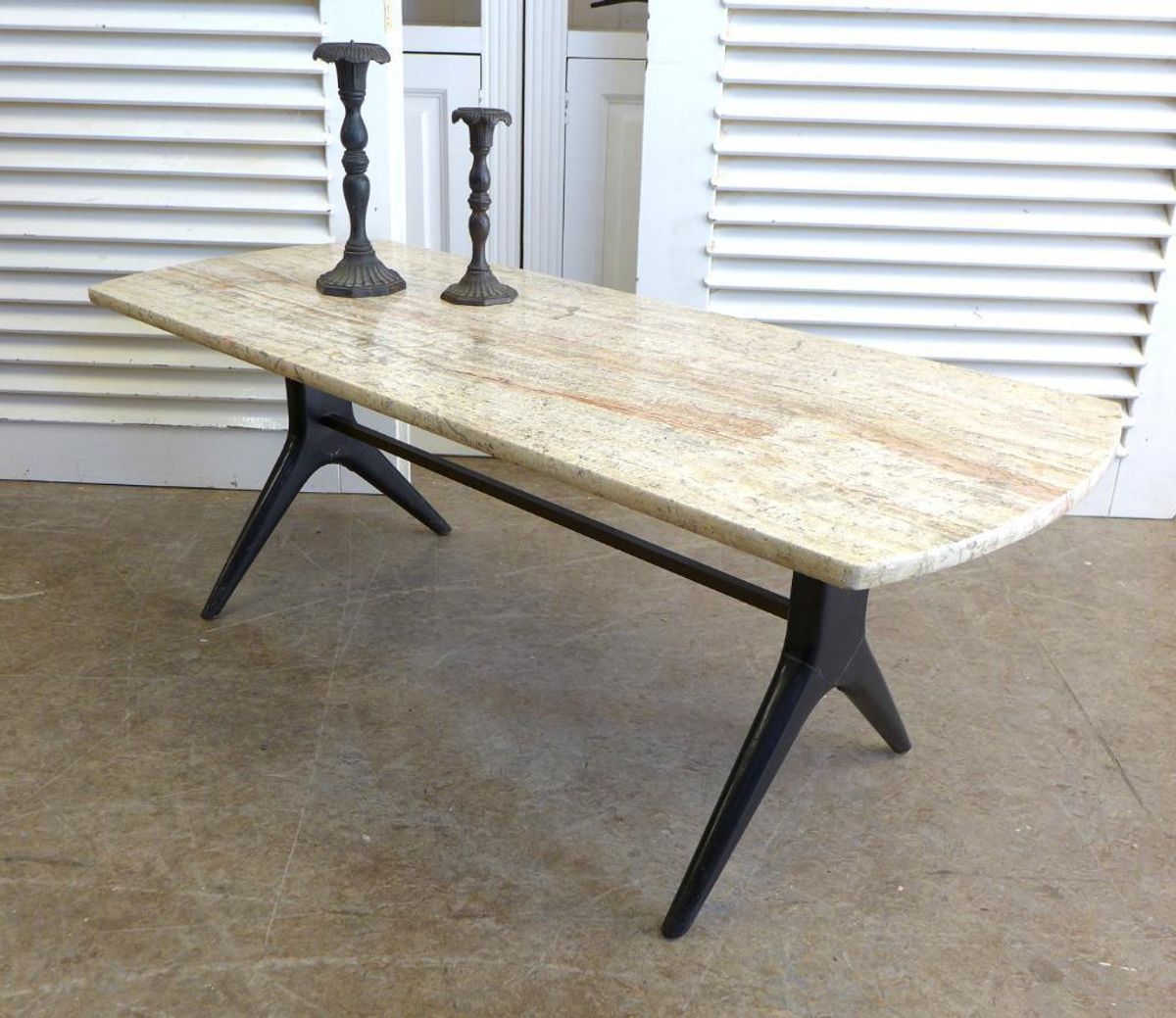 Prachtige Retro Vintage Midcentury Travertin Salontafel image 3