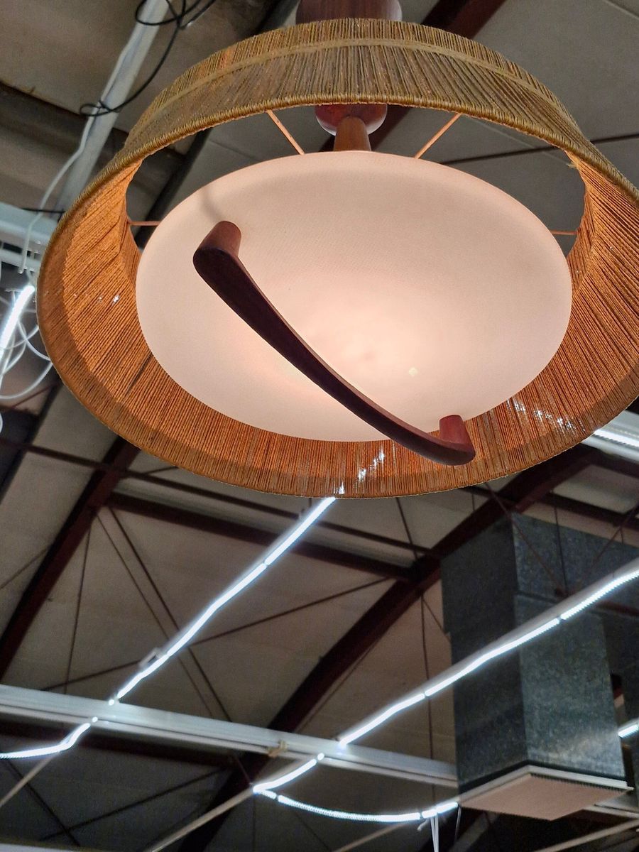 Vintage Design Hanglamp Temde Leuchten Sisal Teak 70s image 4