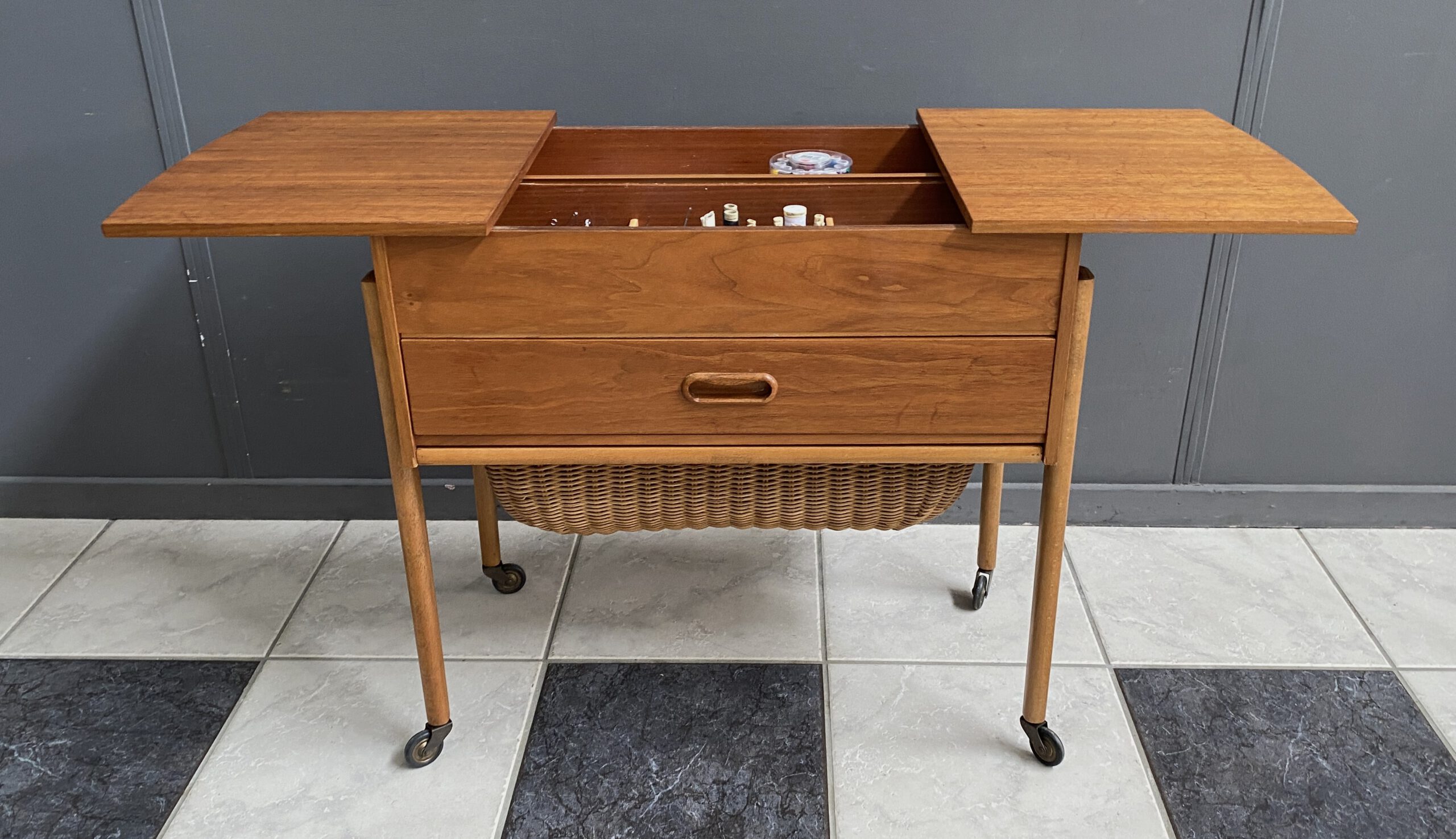 Teak Sewing Box Table Danish 1960S image 5
