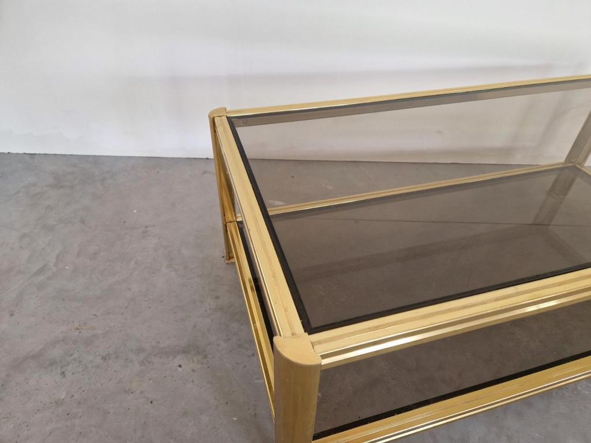 Hollywood Regency Salontafel Goud Gerookt Glas image 6