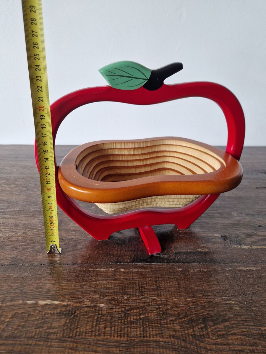 Vintage Houten Schaal Appel Vorm image 6