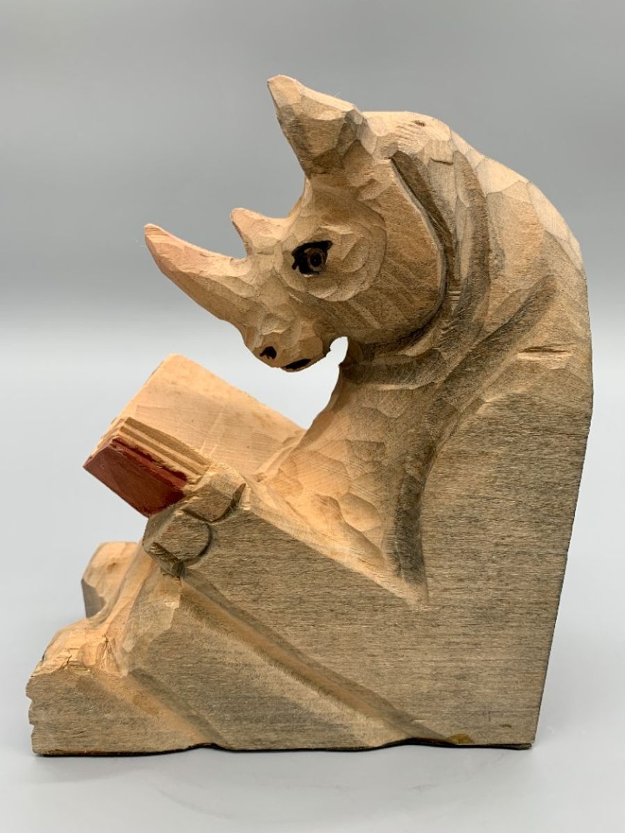 Vintage Boekensteun Neushoorn Hout image 3