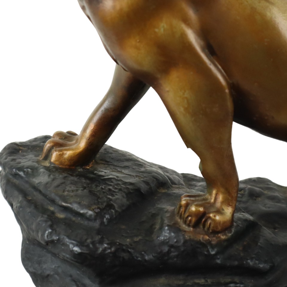 Art Deco Brullende Tijger Beeld Sculptuur Bronzen Patina Gips image 11