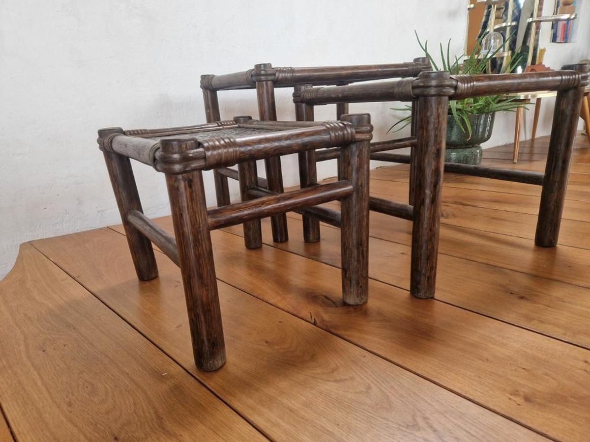 Vintage Manou Bamboe Nest Tafeltjes Mimi Set Jaren 70. image 8