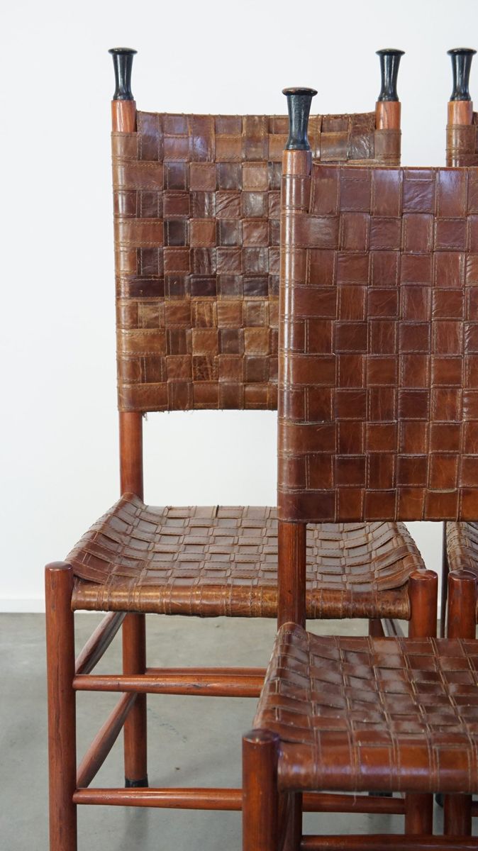 Set Van 6 Schuitema Eetkamerstoelen Uit De Shaker Collectie Met Gevlochten Leren Zitting image 9