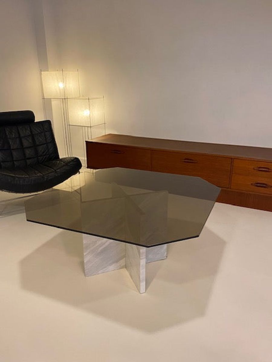 Vintage Marble And Smoked Glass Coffee Table image 1