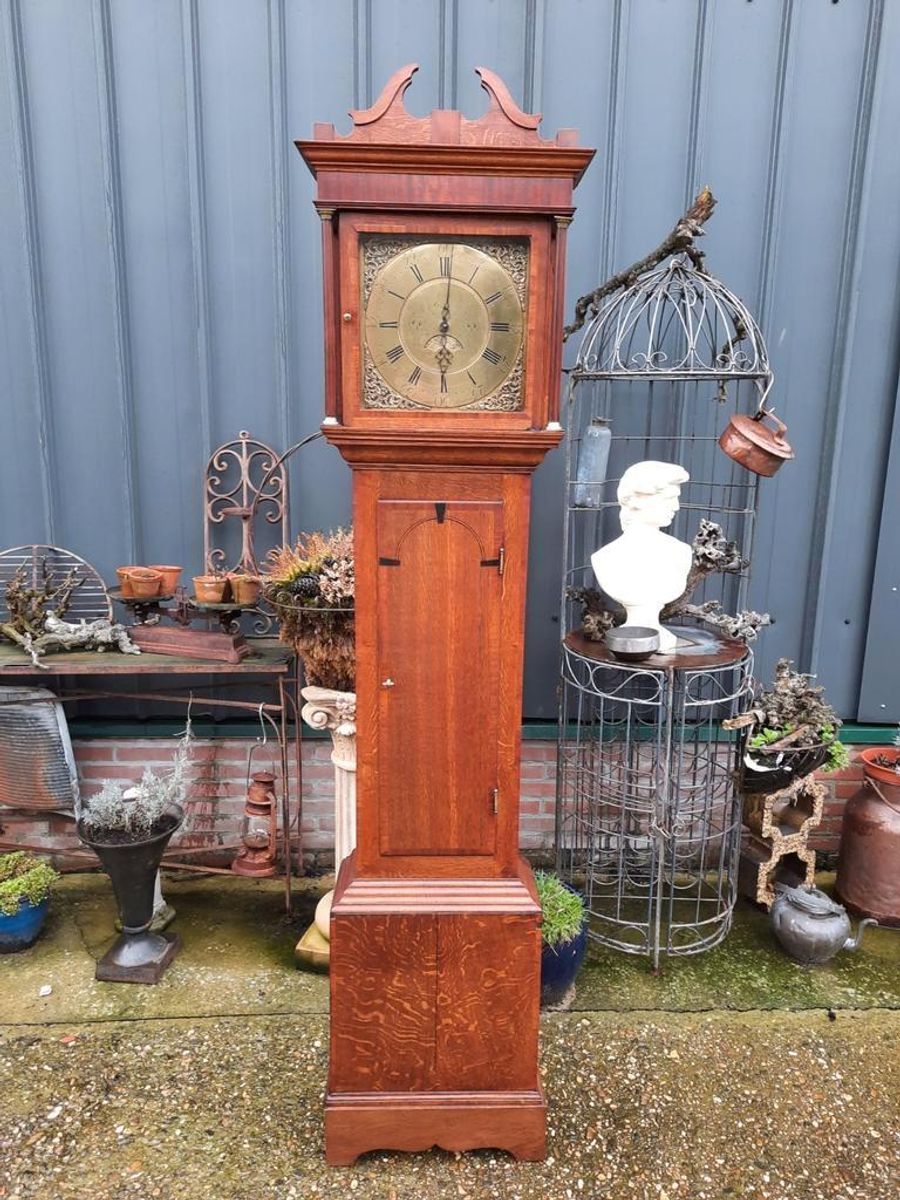 Antieke Staande Engelse Klok Afm. 47x22cm En 215cm Hoog image 1