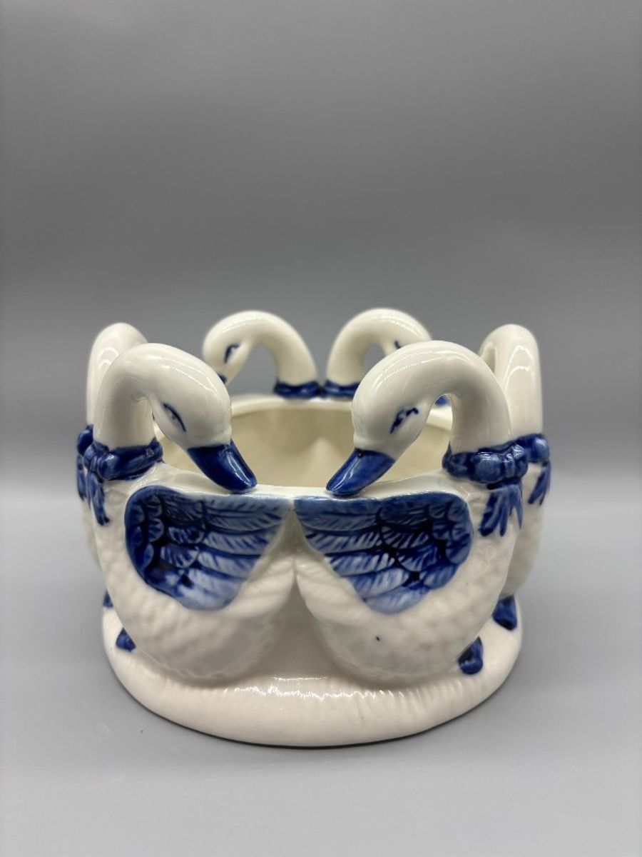 Bloempot Ganzenring Blauw/wit image 2