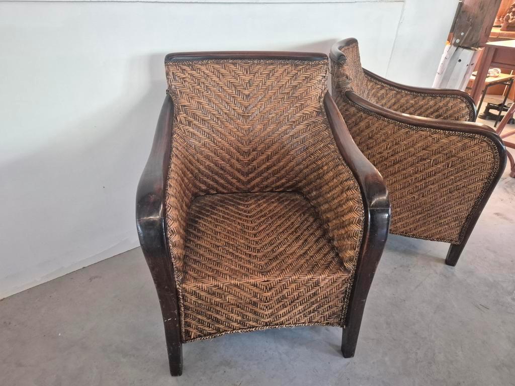 4 Art Deco Colonial Stijl Fauteuils Rotan image 10