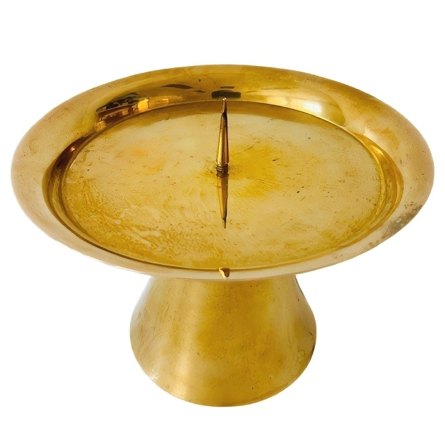 Vintage Mid-century Strakke Messing Kaarsenhouder Gouden Kandelaar 1950’s image 6