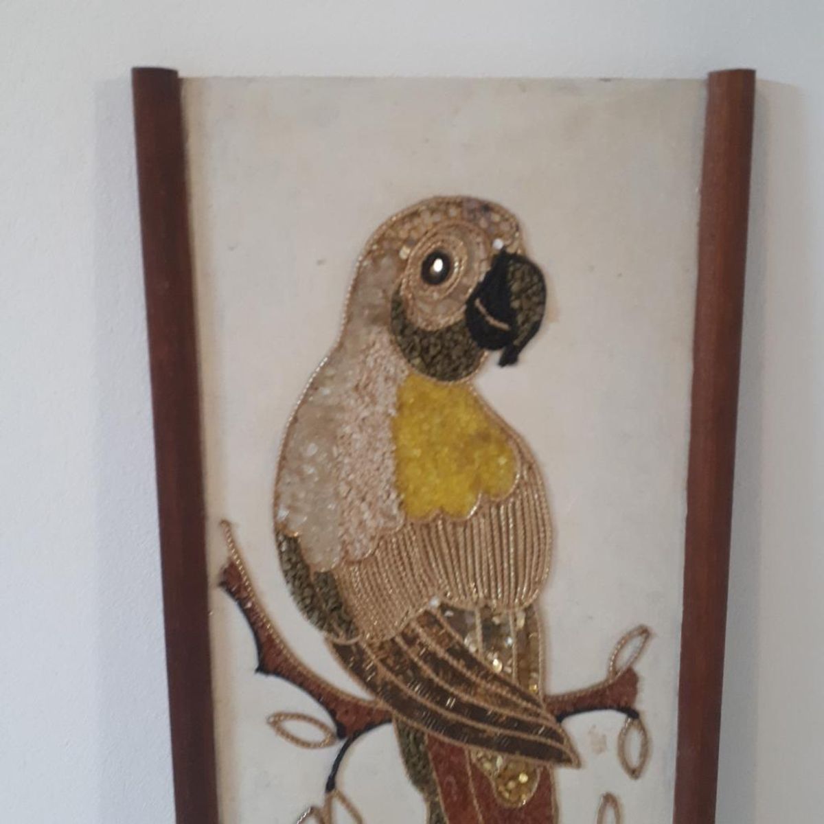 Vintage Schilderij Met Kunst Handwerk Jaren 70 Papagaaien image 3