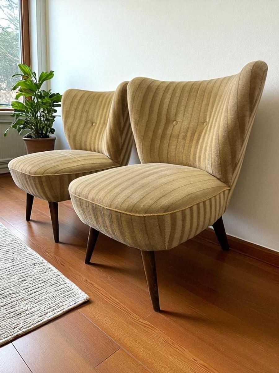 Set Van 2 Vintage Cocktailstoelen / Eenzitjes / Fauteuils image 2