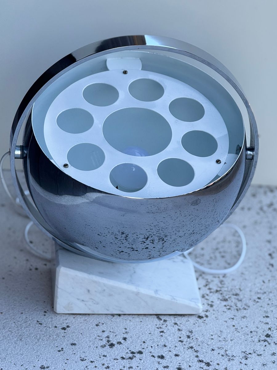 Vintage Space Age Tafellamp Met Marmeren Voet En Draaibare Verchroomde Metalen Kap image 9