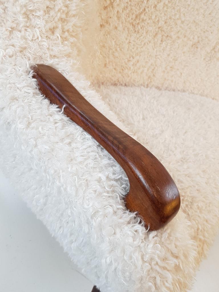 Vintage Bank Teak Hout Teddy Stof Nieuw | Uniek Organisch image 4
