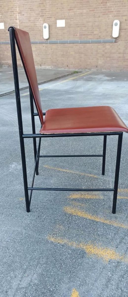 Set Van 8 Vintage Postmodern Leren Eetkamerstoelen image 11
